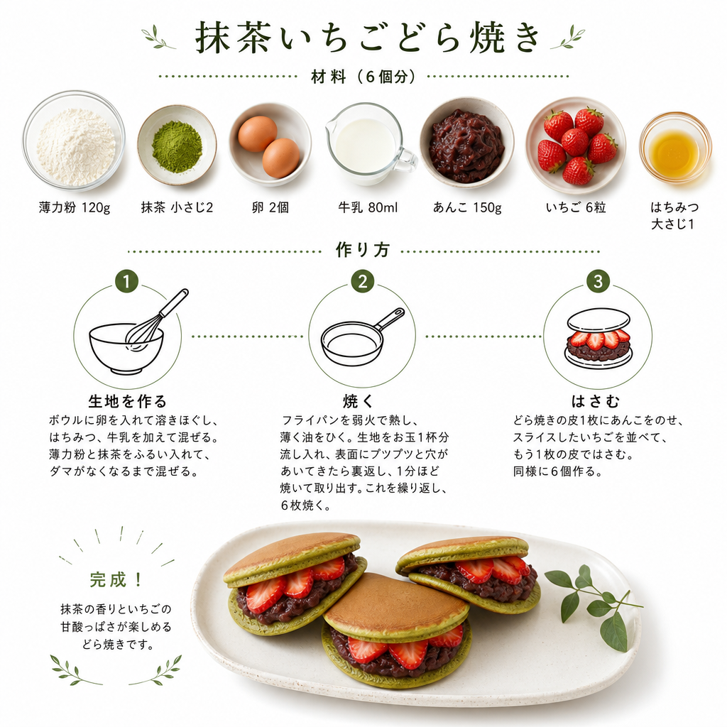 抹茶いちごどら焼きインフォグラフィック